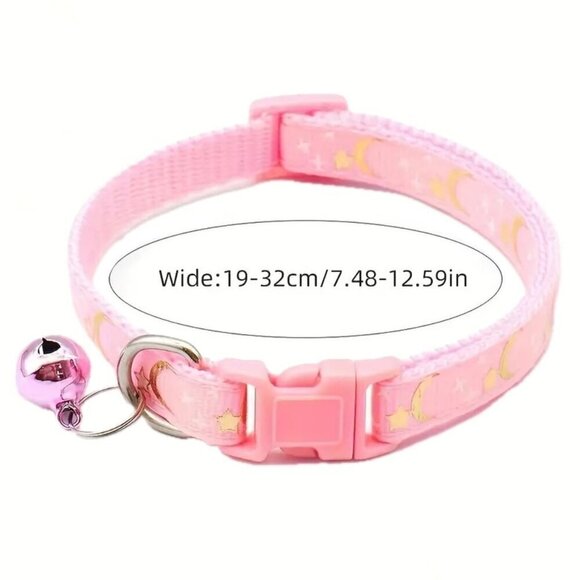Sparkling Star & Moon Print Adjustable Cat Collar With Bell - Picture 3 of 3